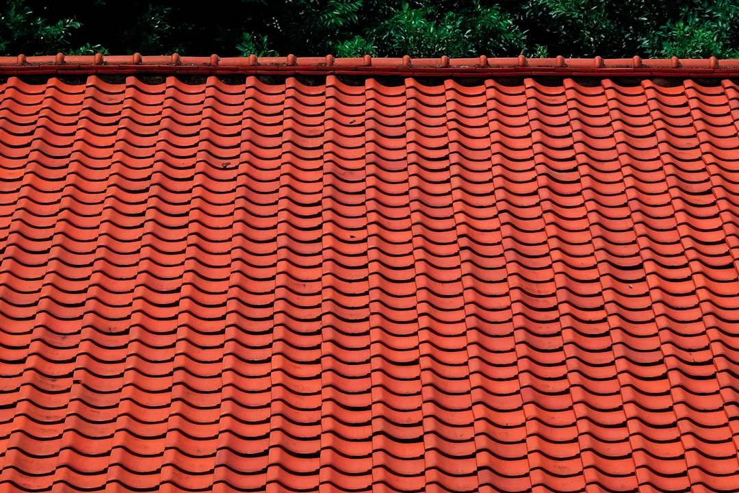 Toiture en tuiles brunes exposée à la pluie